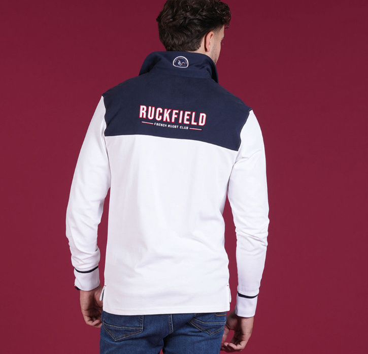 Polo manches longues Ruckfield, blanc et bleu marine, collection French