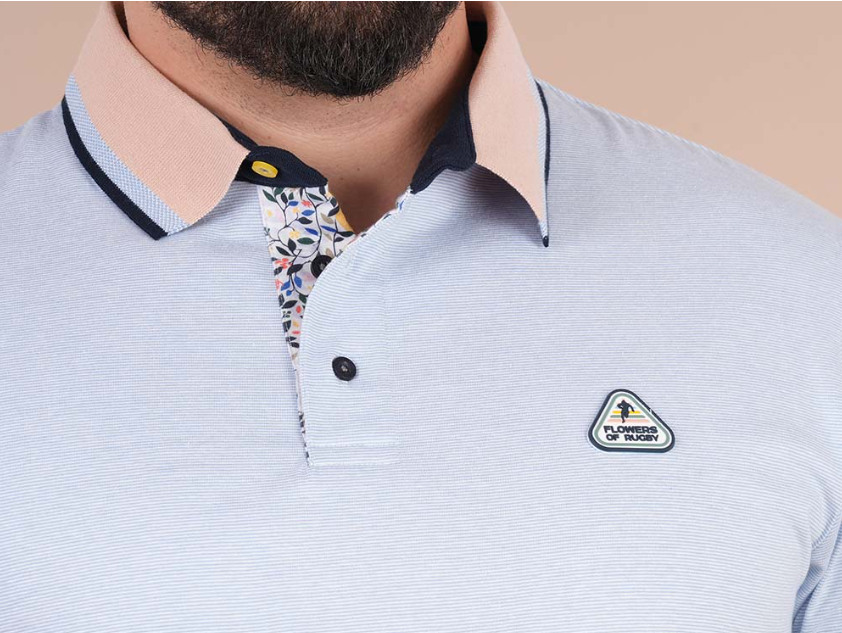 Polo manches courtes Ruckfield, bleu clair, collection Flowers of Rugby