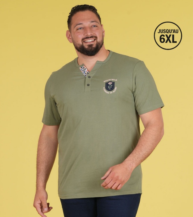 T-shirt kaki col tunisien à manches courtes Ruckfield Flowers of Rugby