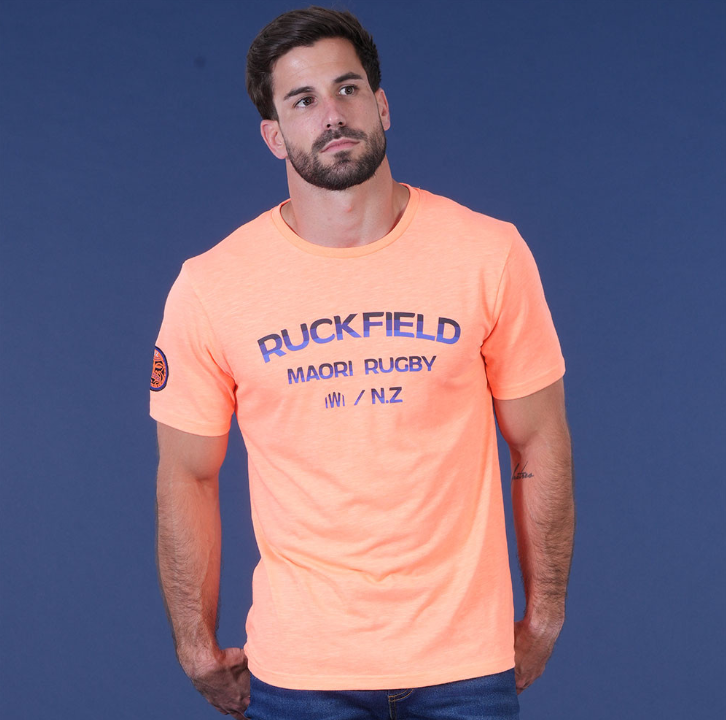 T-shirt manches courtes, Ruckfield, orange vif, collection Maori
