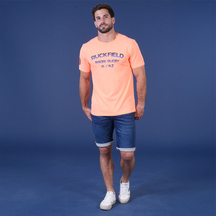 T-shirt manches courtes, Ruckfield, orange vif, collection Maori