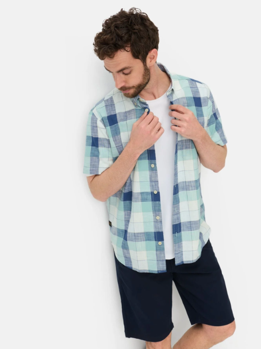 Chemise manches courtes Camel Active, carreaux, nuances de bleu